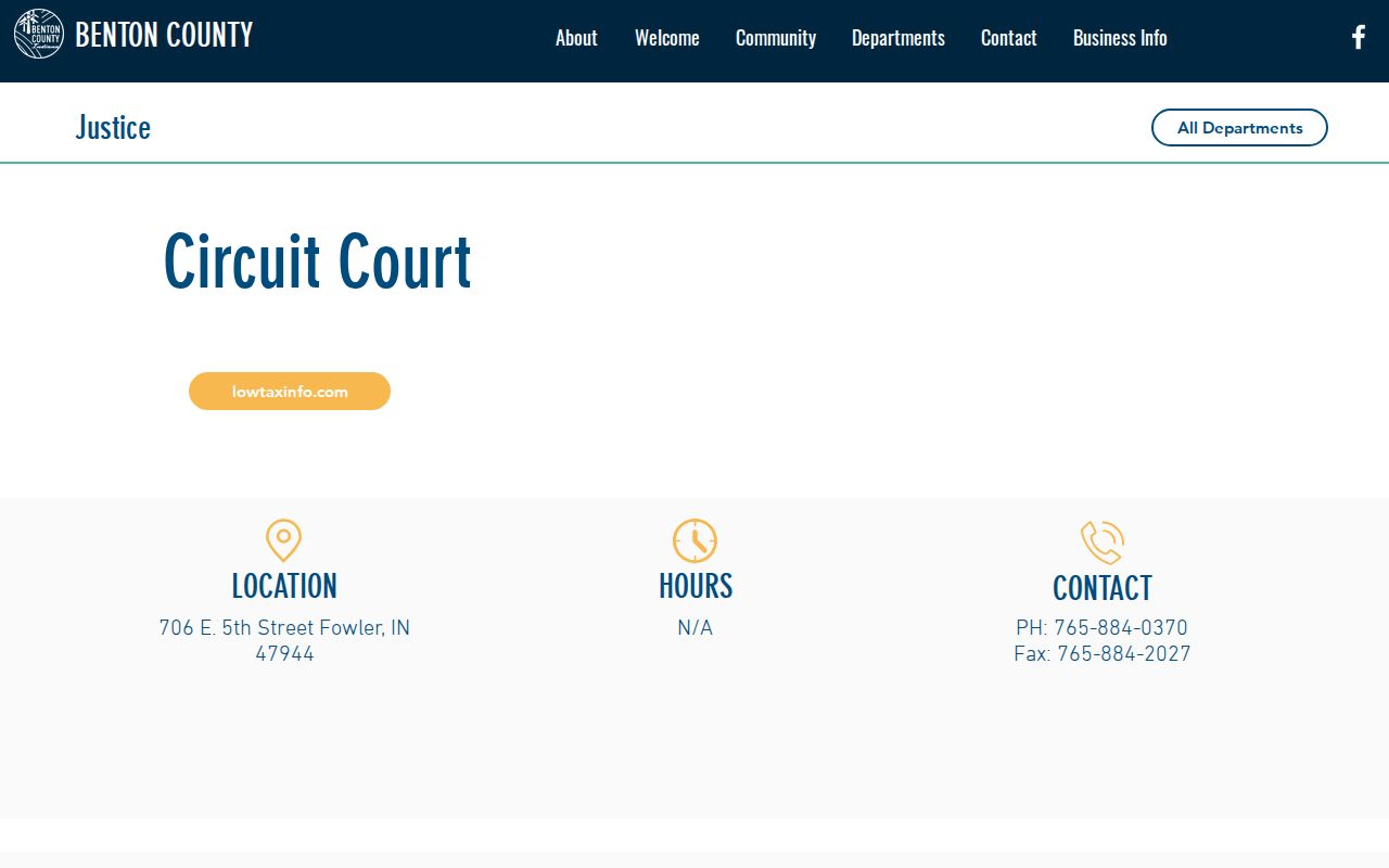 Official Benton Circuit Court contact page for Benton County warrant court questions