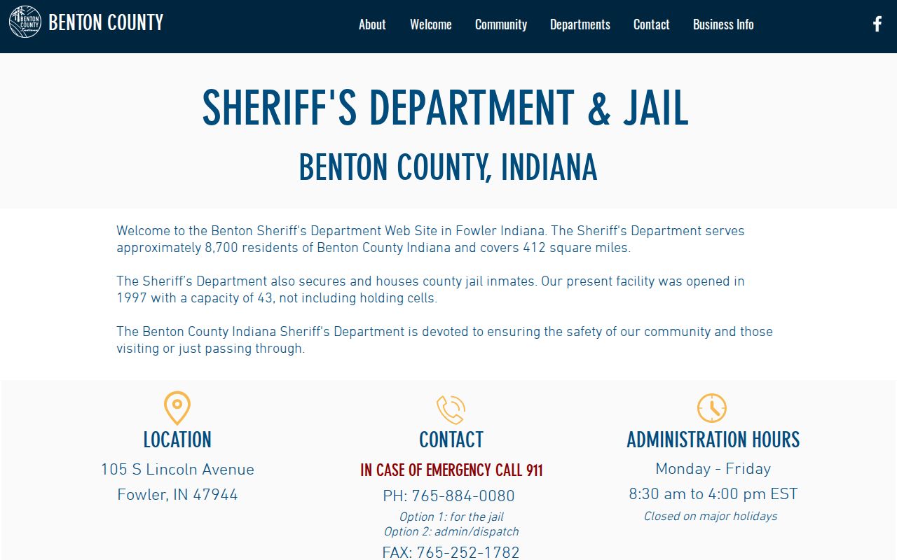 Benton County warrant records Sheriff and Jail contact page